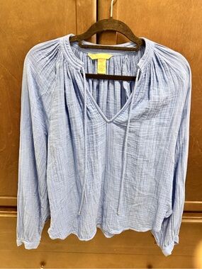 H&M Light Blue Long Sleeve Gauze Peasant Top